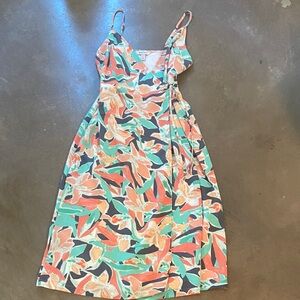 Nine West Coral & Teal Floral Wrap Midi Dress